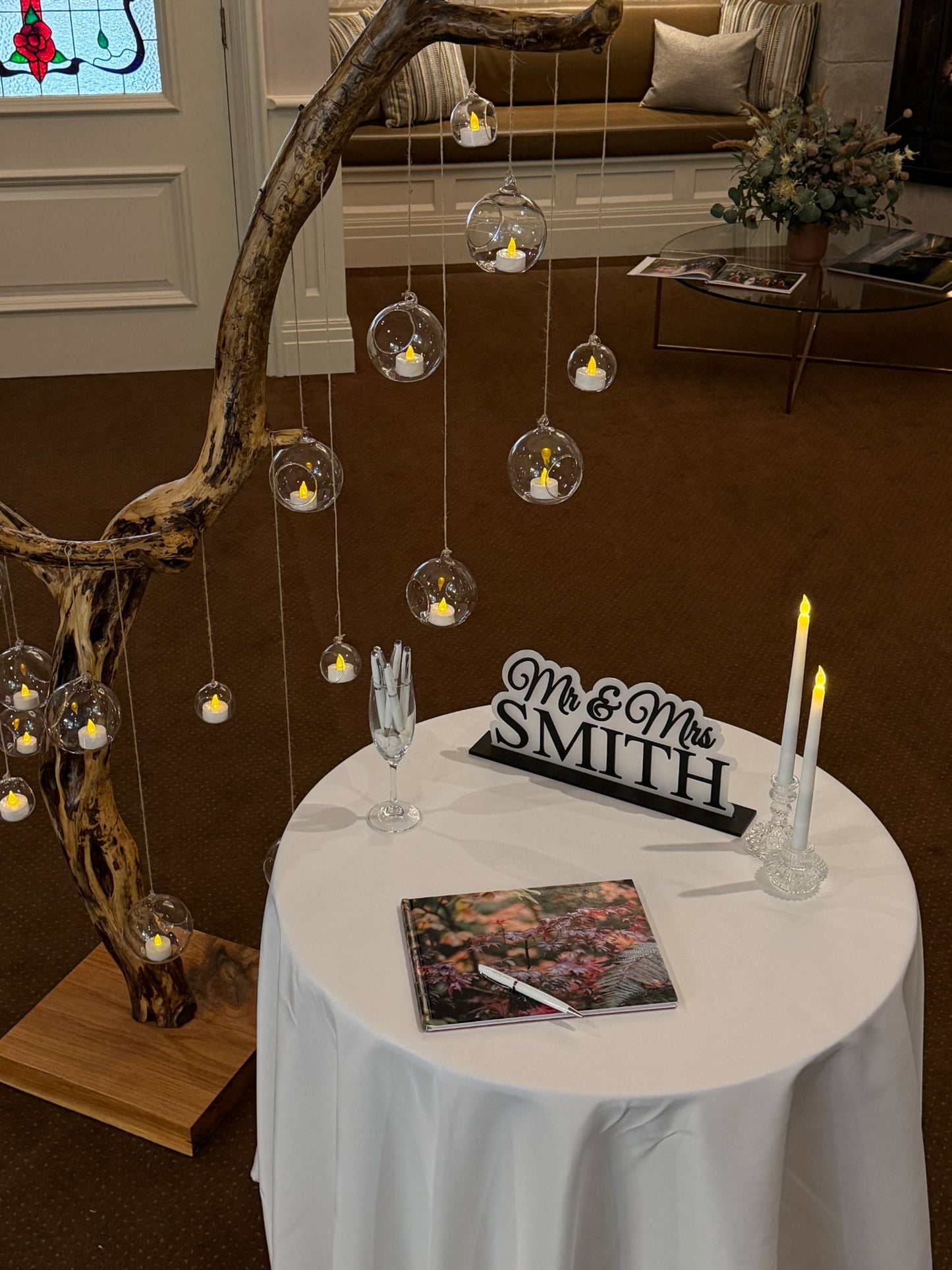 Display Glowing Tree - Optional table set up for your own guest book or wishing well