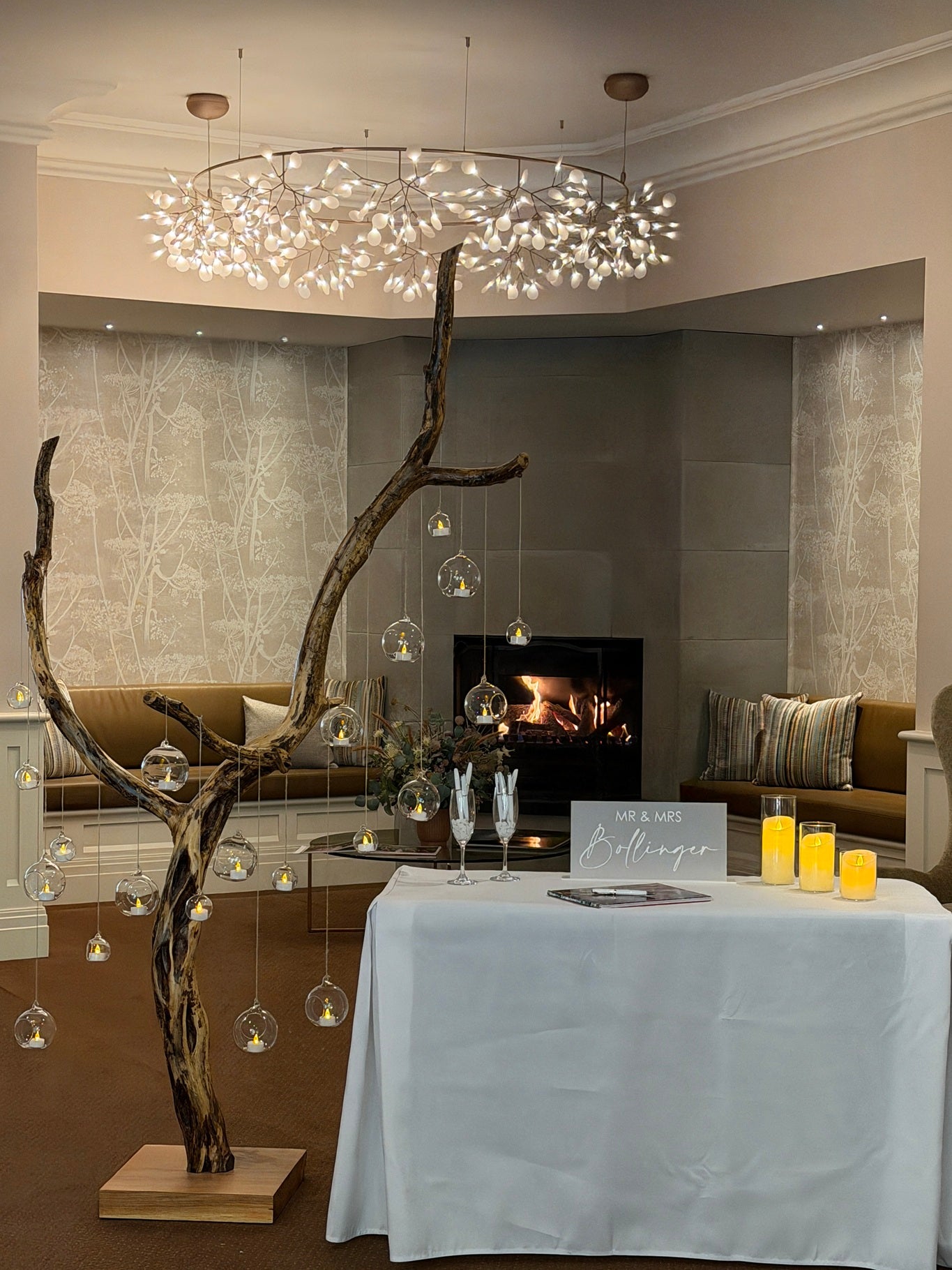 Display Glowing Tree - Optional table set up for your own guest book or wishing well