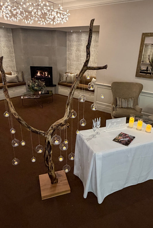 Display Glowing Tree - Optional table set up for your own guest book or wishing well