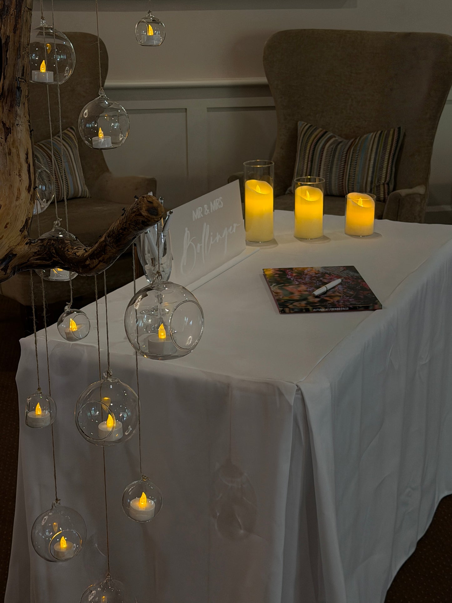 Display Glowing Tree - Optional table set up for your own guest book or wishing well