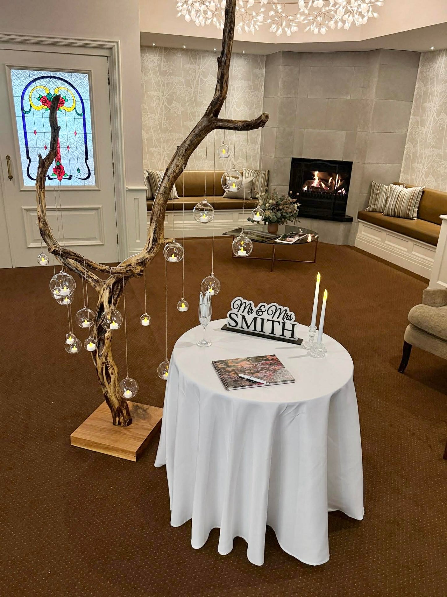 Display Glowing Tree - Optional table set up for your own guest book or wishing well